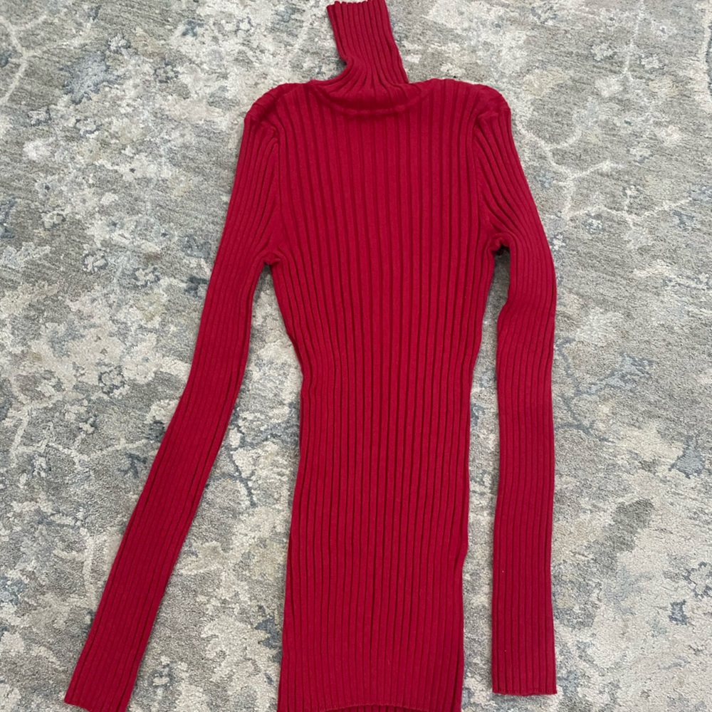 Red Ribbed Long Sleeve Top